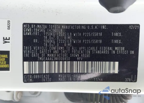 2022 Toyota Corolla Cross Xle из США, поврежденный, VIN 7MUEAAAG3NV006650